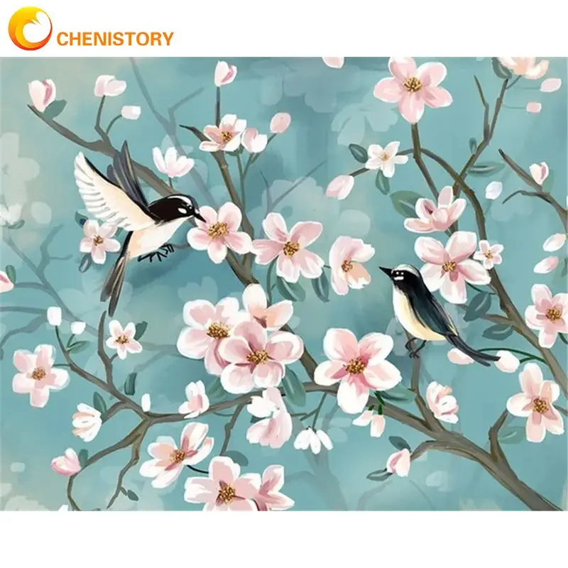 

CHENISTORY Pictures By Number Flowers And Birds Kits Painting By Number DIY Frame Modern Drawing On Canvas Home Decor Art Gift