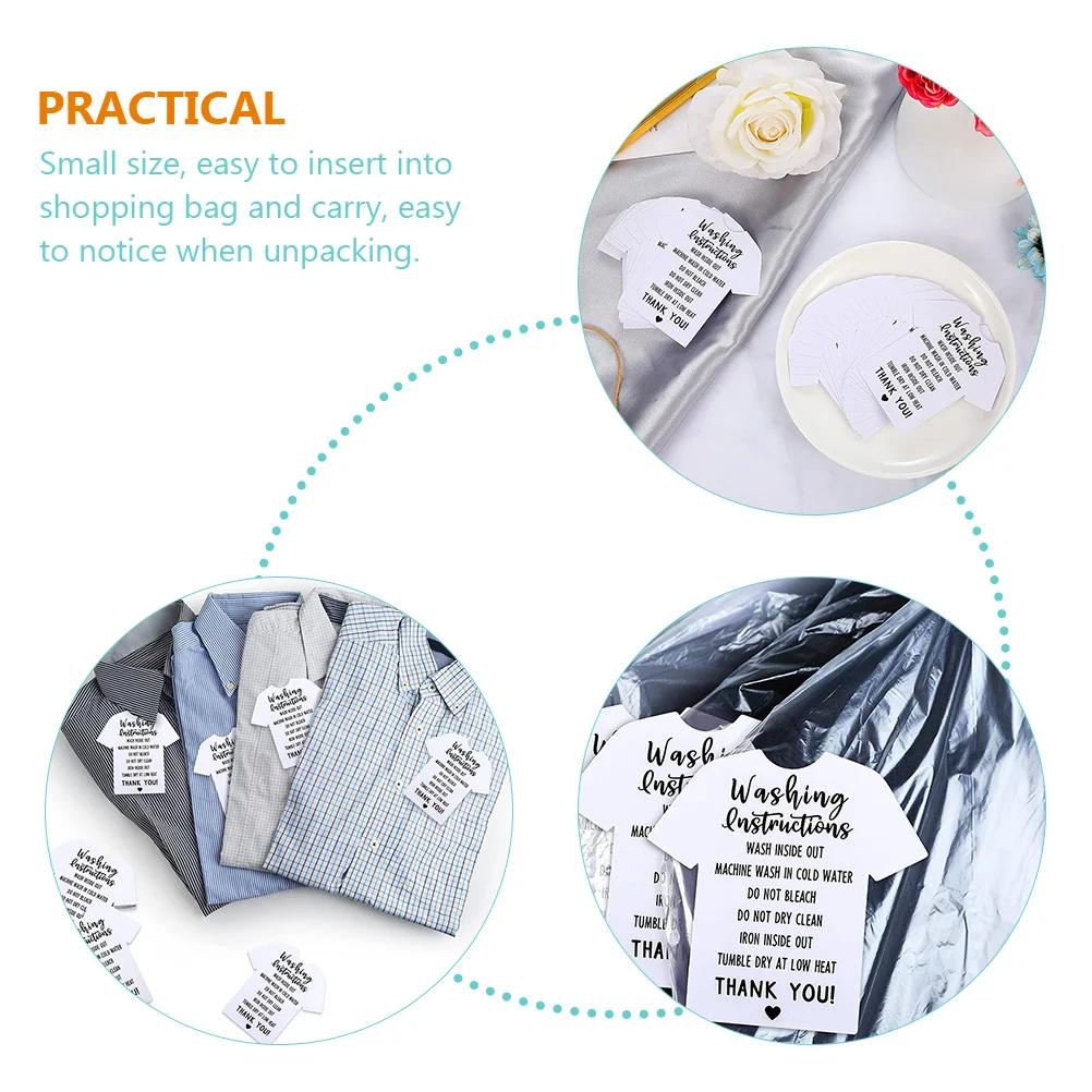 100 Pcs Shirt Care Instructions Cards Clothing Wash Guide Tags Small Business Supplies Blank Back Printing Products