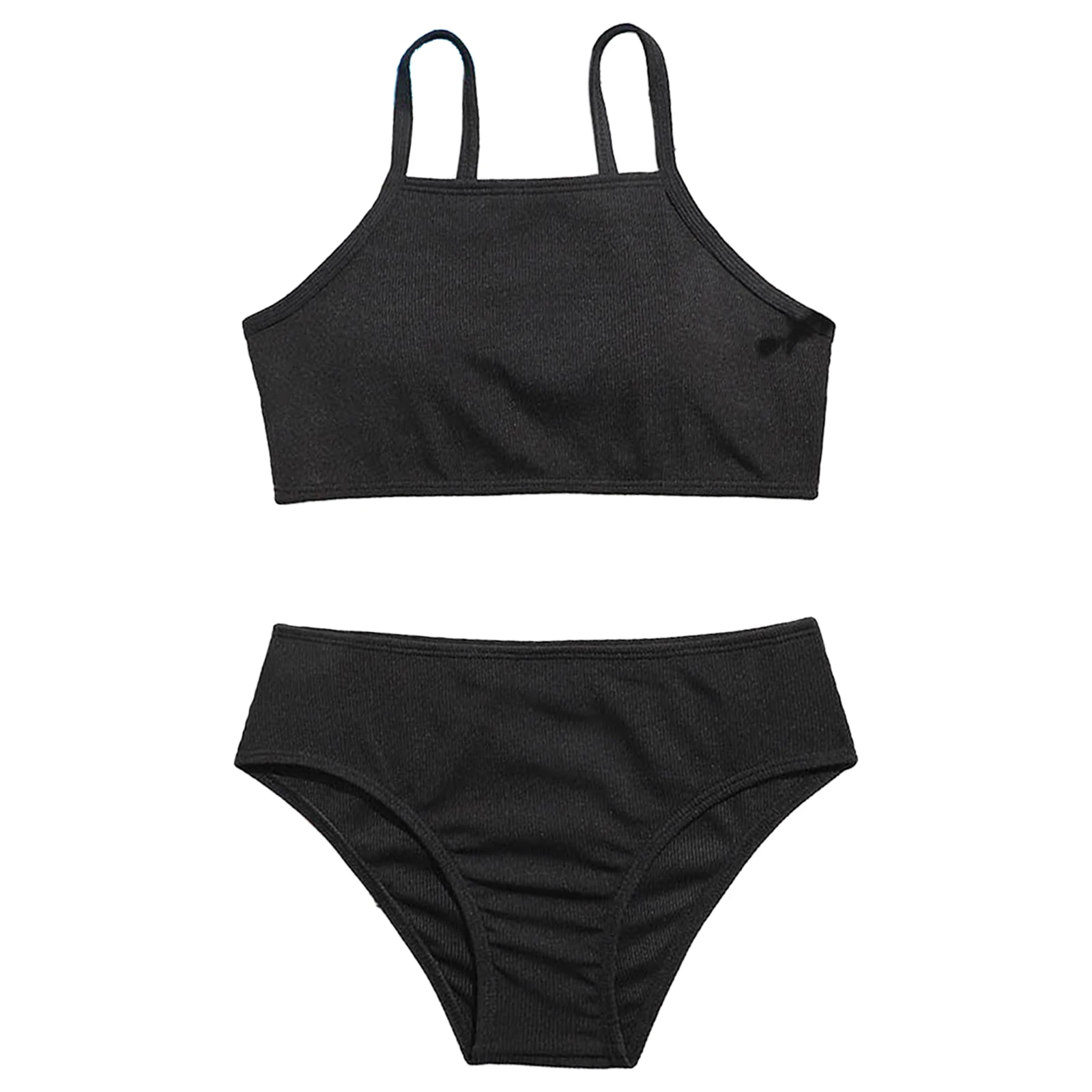 Children Two Piece Bathing Suit 8-15 Years Swimsuit For Girls Summer Bikini Set Solid Color Tops And Briefs Suit Kids Swimwear