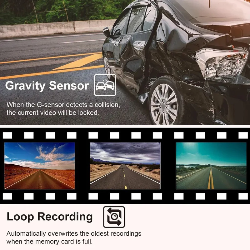 Dashboard Recorder 4-Lens 1080P Car Night Vision Machine Rotatable Camera Cyclically Record Reversing Camera 2.0-Inch