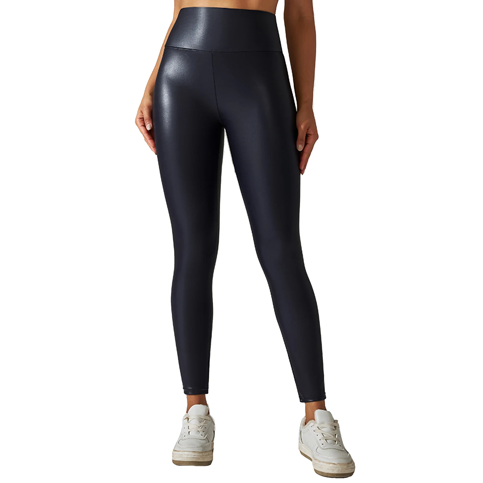 

Women PU Leather Tights Pants High Waist Wide Elastic Waistband Shiny Metallic Sport Leggings Pants Compression Sport Bottoms