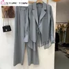 Chiffon Shirt Blazer Wide Leg Pants Two Piece Set