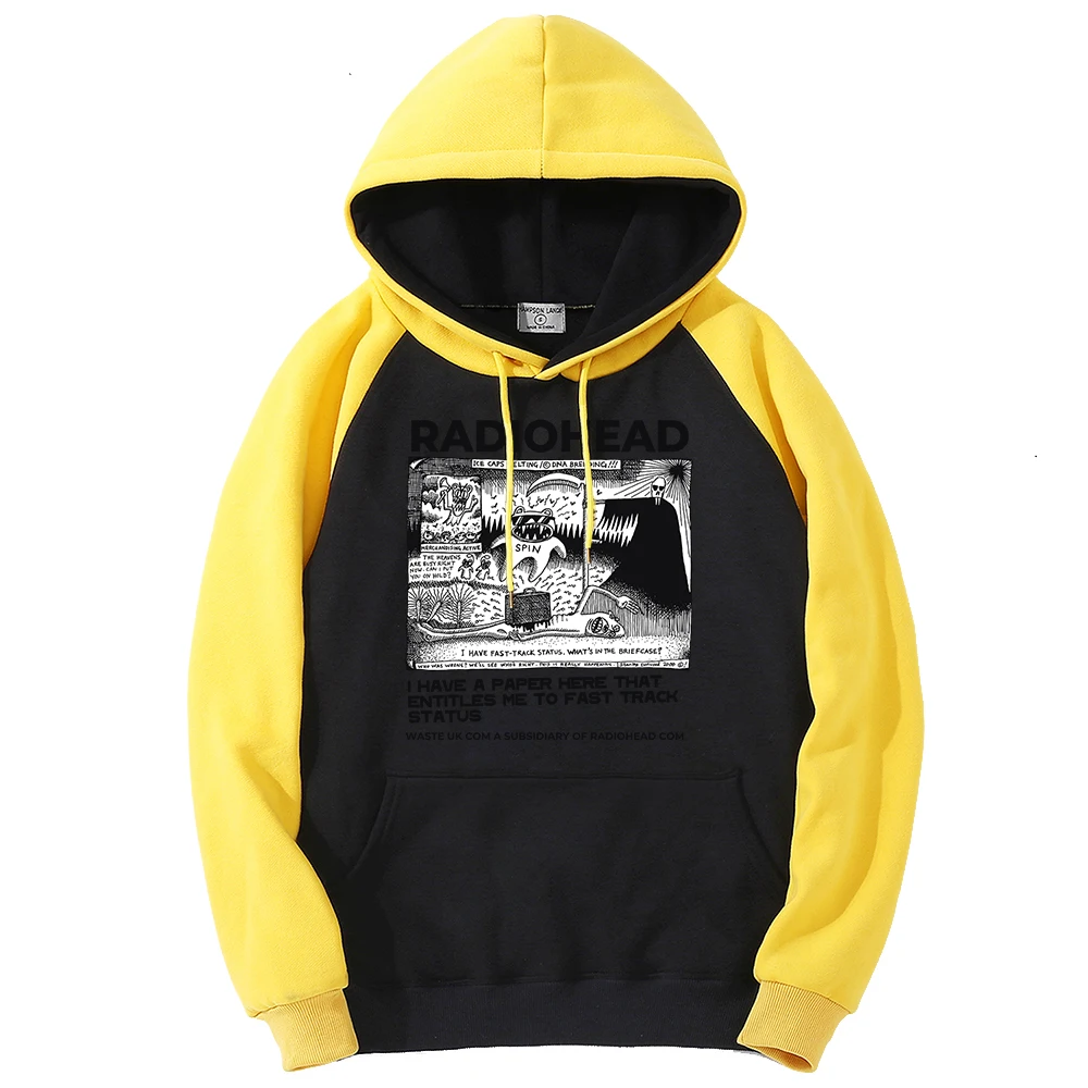Funny Radiohead Print Solid Color Mens Hoodie Cute Raglan Sweatshirts Crewneck Pocket Streetwear Loose Clothing Hoody Women