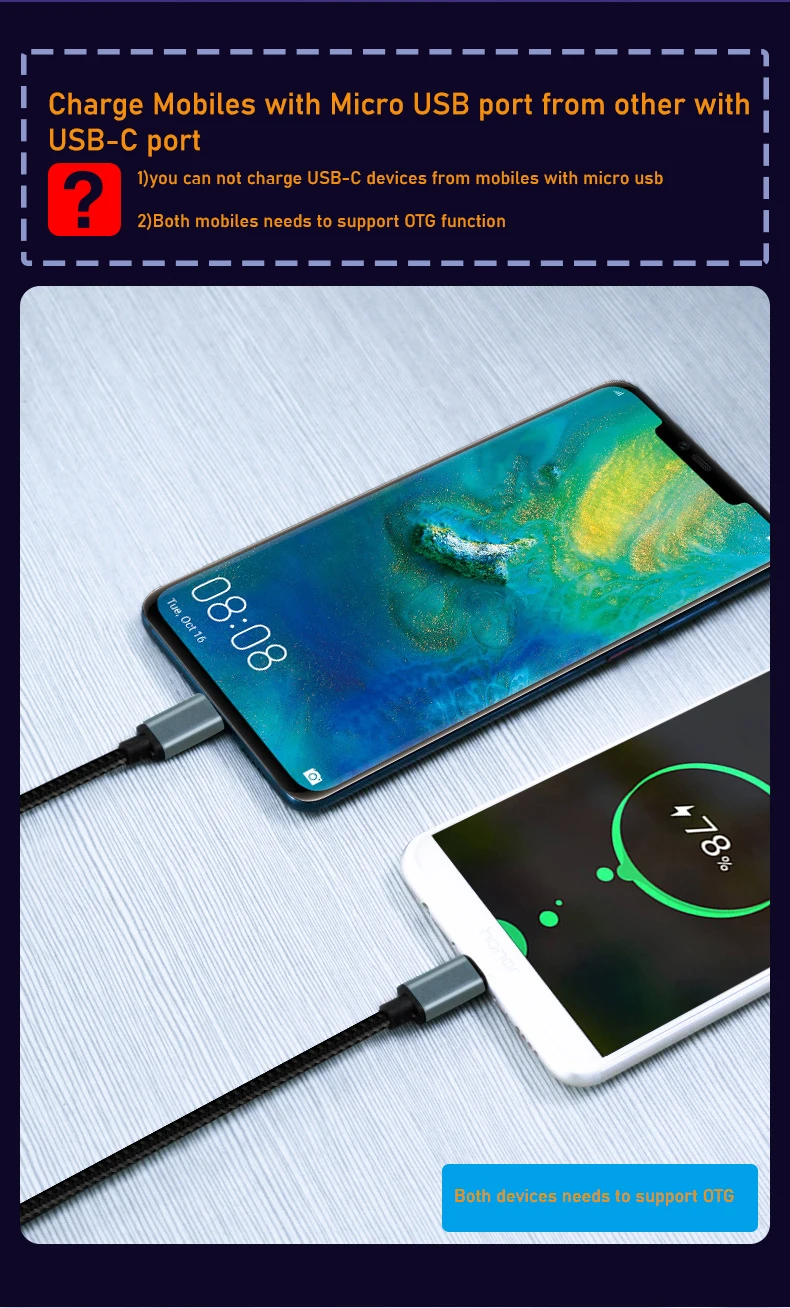 Braided USB-C to Micro USB OTG Charging & Sync Cable