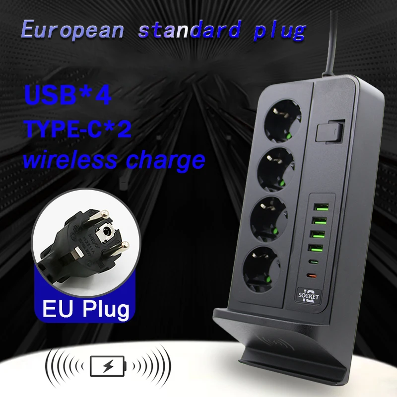 EU kolíček střídavého vývod energie svléknout se multiprise prodloužení šňůra elektrický nástrčkový telefon bezdrátový nabíjení sit' filtr USB 24H časovací