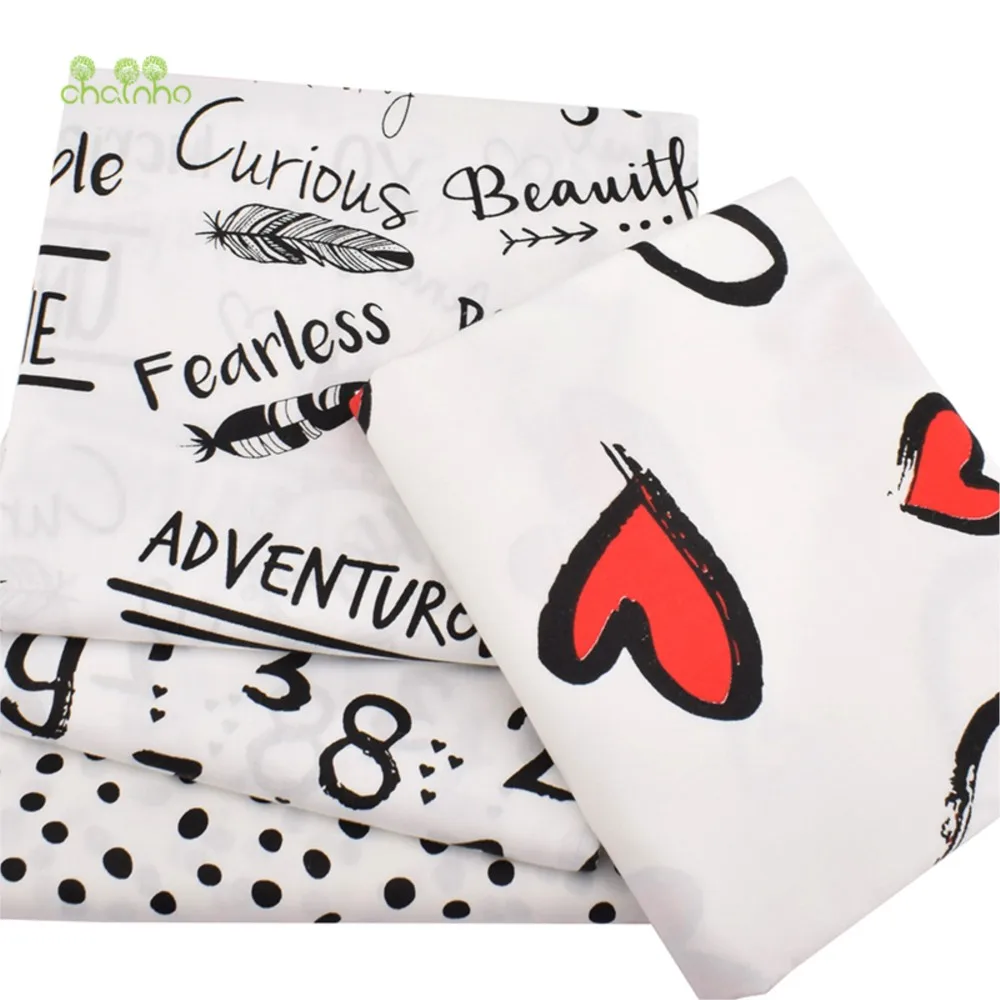 Chainho,Printed Twill Weave Cotton Fabric,Patchwork Cloth,DIY Sewing Quilting Material,Black & White Series,2 Specification,C111