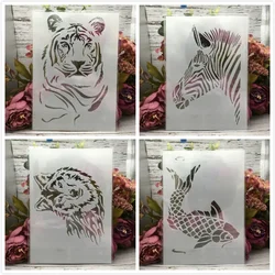 4Pcs/Set 29cm A4 Tiger Wolf Zebra Carp DIY Layering Stencils Painting Scrapbook Coloring Embossing Album Decorative Template