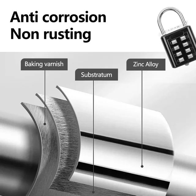With Key Anti-theft 8-digit Combination Outdoor Button Waterproof Fixed Random Code Padlock Zinc Alloy Luggage Travel Smart Lock 2