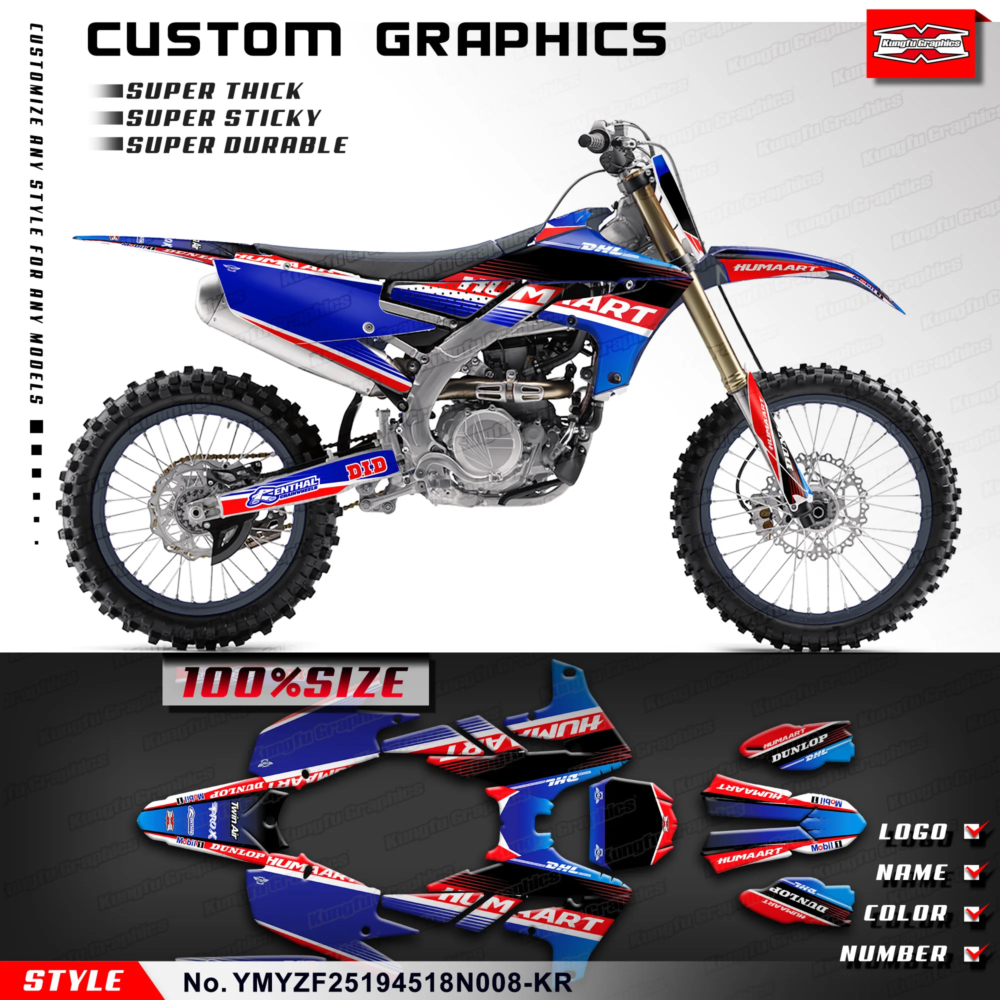 

Графические гоночные мотоциклетные наклейки KUNGFU для Yamaha YZ250F 19-23 YZ450F 18-22, YMYZF25194518N008-KR