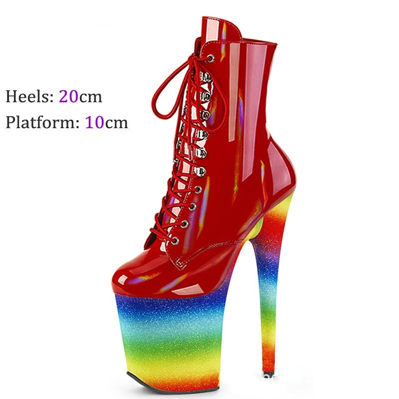 

New Pole Dancing Shoes Women's Black Red 20CM High Heel Platform Short Boots International Super Models