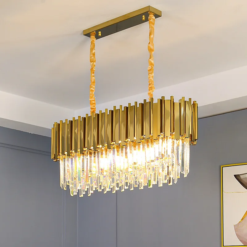 Luxury Modern Chandelier Gold Round Oval Stainless Steel K9 Crystal Tricolor Pendant Light For Dining Room Living Room Bedroom