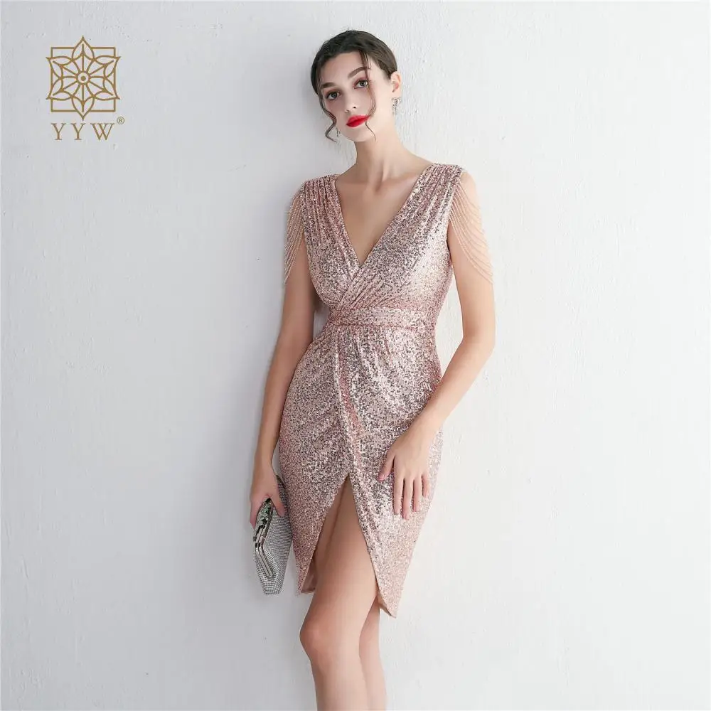 

Sakura Pink New Arrival Beading Crystal Glitter Dresses for Women Evening Party Prom Gowns Short Maxi Mermaid Sexy alta costura