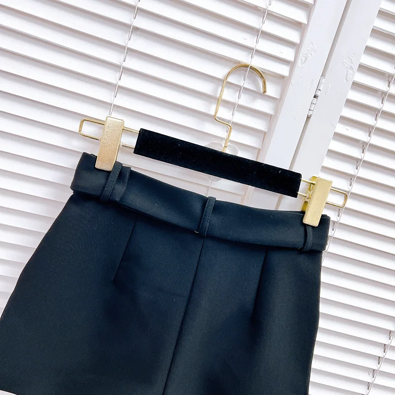 Autumn Clothes Sparkling Rhinestones Buckle Belt Decorative Black Shorts 2023 New Fashion High Waist Straight Suit Shorts Women