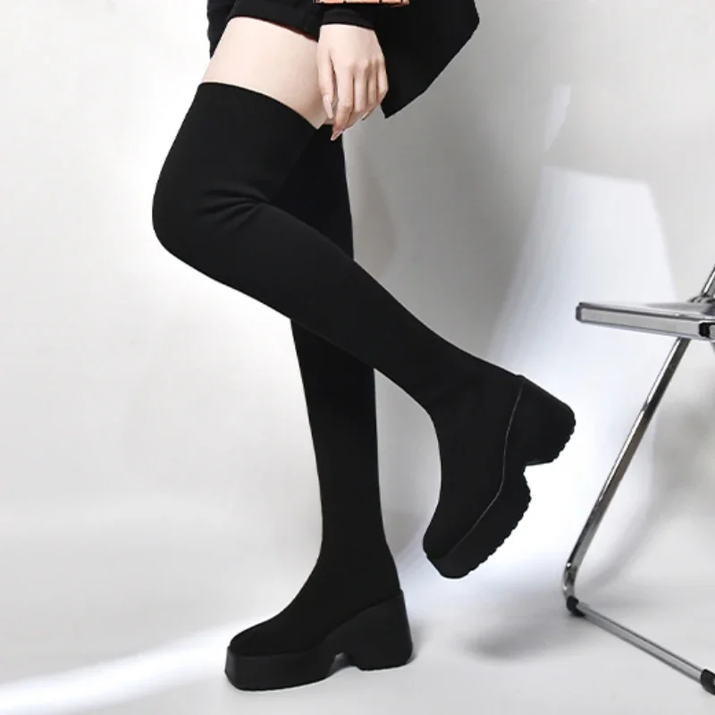 Women's Shoes on Sale Fashion Sleeve Women's Boots Winter Round Toe Solid High Tube Platform Long Boots Zapatos Mujer