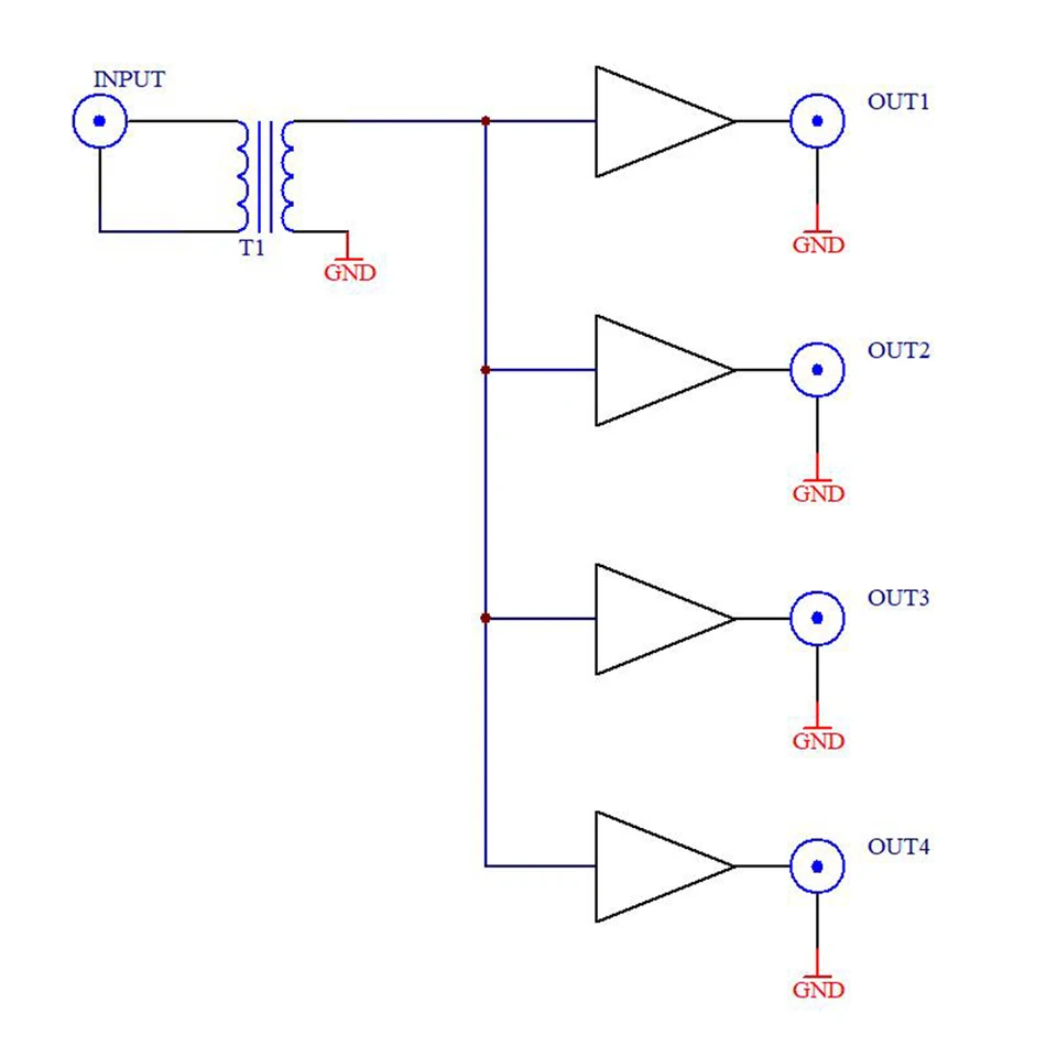 Répartiteur RF Actif 1 Entrée / 4 Sorties - 100kHz-150MHz, Isolation >80dB, Batterie Lithium - 6