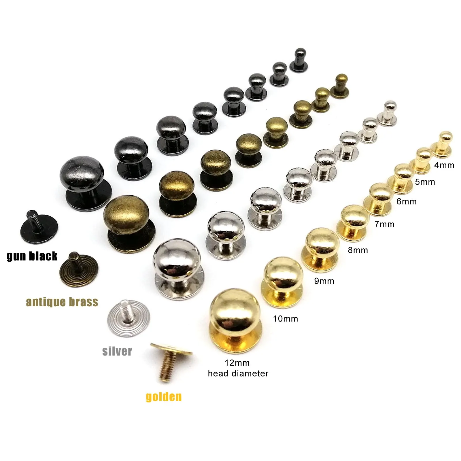 Metal Rivets 20pcs Zinc-alloy Round Ball Head Leather Craft Bag Purse Belt Chicago Screw Back Nail Rivet Screwback Nipple Stud Spot