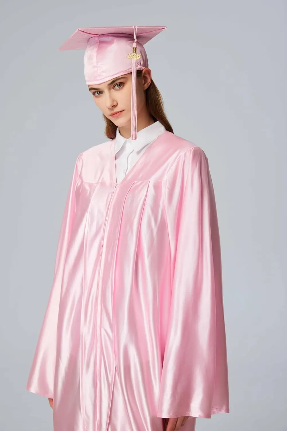 Unisex Adult Shiny Graduation cap and gown Tassel 2024 2025 Year Charm Package School Skirt  School Uniform 2