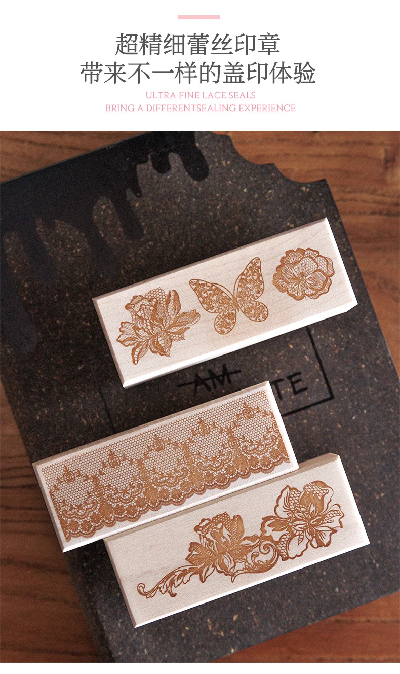 Yoofun kreative Spitze Holz stempel Journal liefert DIY-Karte machen Tagebuch Album Scrap booking Malerei Geschenk verpackung Retro-Siegel – Detail 4