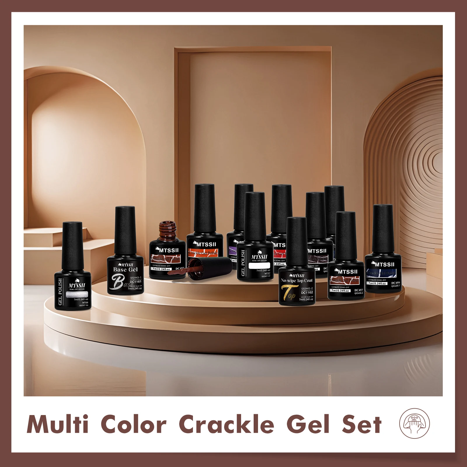 12PCS/SET Crackle Nail Polish Gel Set Cracking Nail Lacquer Quick Dry Gel Hybrid With Base Top Coat  Manicure Art Varnish Kit 6