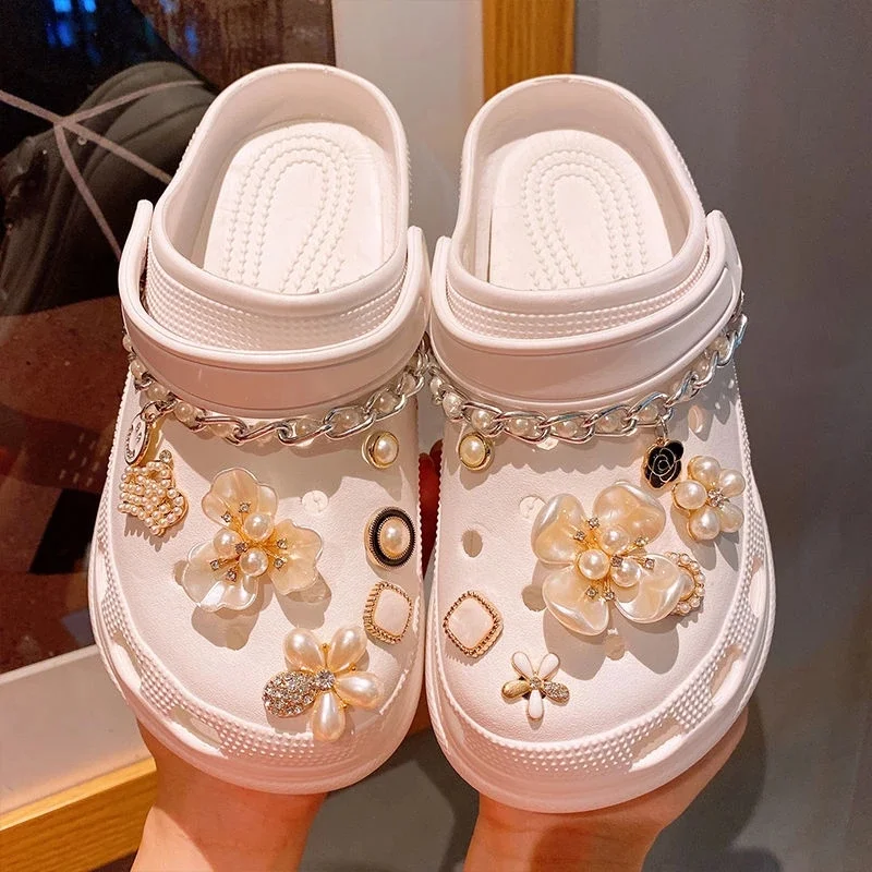 Elegant Flower Croc Charms Designer Finished Product Croc Accessories Cute Cartoon DIY Garden Shoe Decorations Fashion All-match