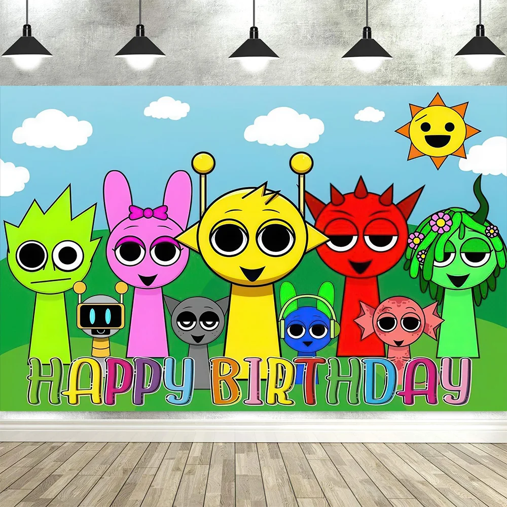 인기 게임 인크레디 키즈 박스-스프룽키 어린이 생일 파티 장식 용품 배경 배너 베이비 파티 촬영 소품 선물