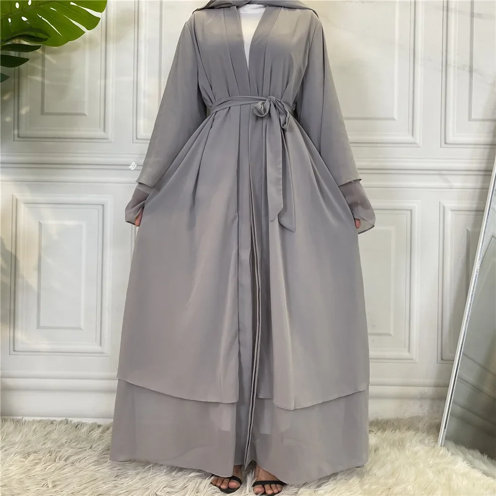 New Solid Color Arab Dubai Fashion Muslim Cardigan Chiffon Gown Fashion Kimono Robe Femme Musulmane Turkish Tunic Open Abaya