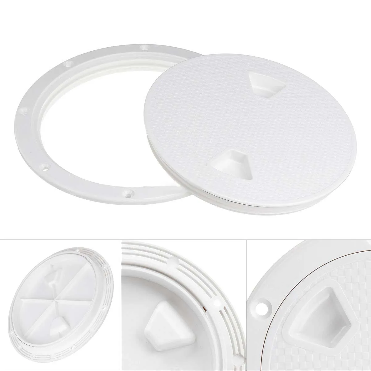 4/6/8 Inch ABS Plastic Round Deck Inspection Plate Hatch Cover Deck Plate Non Slip for Marine RV Yacht Boat Accessories White