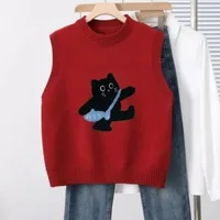Sweater Vest Women Casual Embroidered Cartoon O-neck Sleeveless Pullover Autumn Winter Knitted Sweater Short Outerwear Tank Top - Image 3