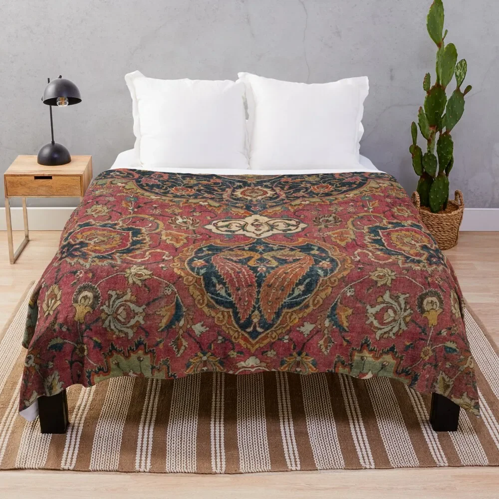 

Persian Medallion Rug VIII // 16th Century Distressed Red Green Blue Flowery Colorful Ornate Pattern Throw Blanket