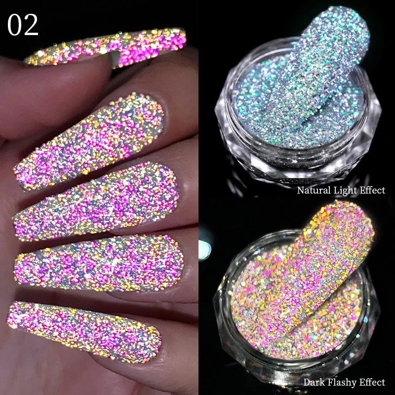Reflective Nail Art Powder Glitter Nails Crystal Rhinestones Sequins Chrome Pigment UV Gel Polish DIY Decorations