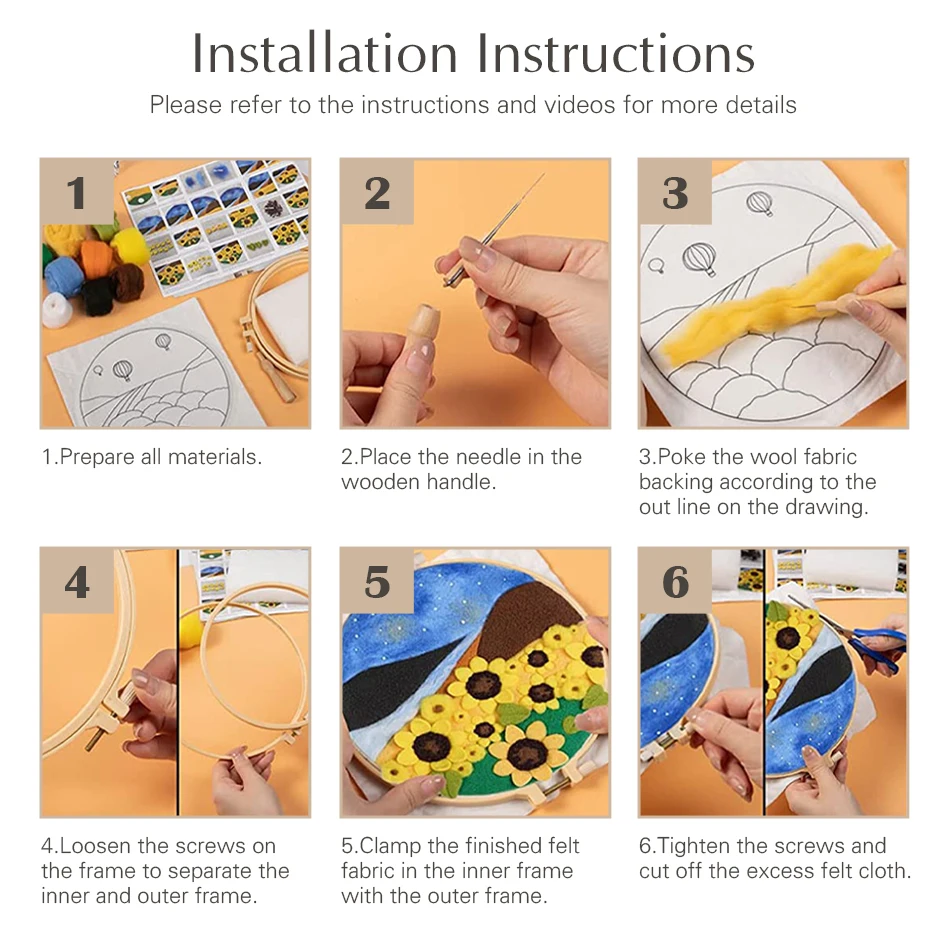 Diy Wool Felt Painting Sunflower Kit Creative Wool Needle Felt Painting Colorful Flowers Craft Kit Art Gift Handicraft needle felting kit wool felting kit needle felting painting kit