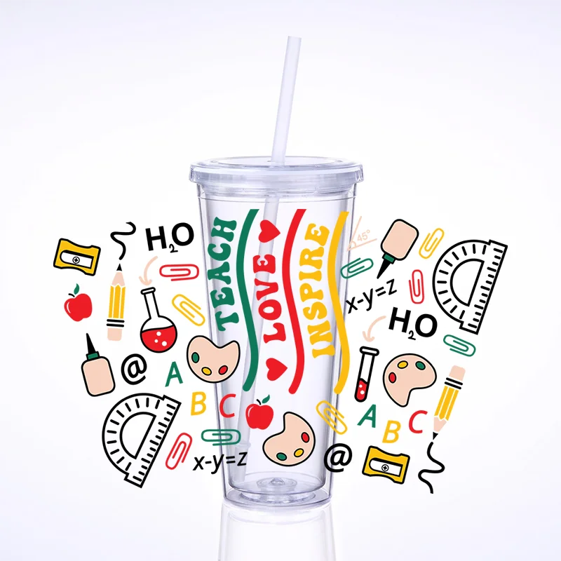 3D UV DTF Transfers teacher love Stickers, 24oz Cup Wraps,teacher life Printed for DIY Glass, Ceramic Metal Leather