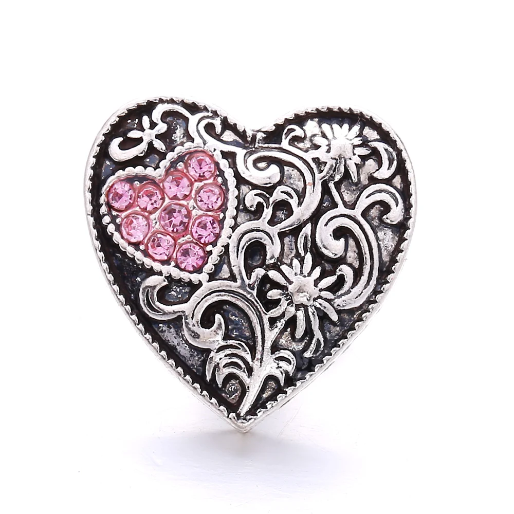 20pcs Rhinestone Heart 18mm Snap Buttons Charm Fit DIY Snaps Bracelet Bangle Necklace Jewelry