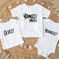 Siblings Matching T-Shirts Newborn Cotton Bodysuits Oldest Youngest Letters Shirt Summer Short Sleeve T-shirts Baby Jumpsuit 1