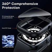 Verre trempé + étui pour Apple Watch 46mm 44mm 45mm 41mm 40mm 42mm, protecteur d'écran pour iwatch série 10 9 8 7 6 SE 5, accessoires 2