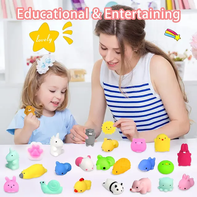 10/50PCS Mini Squishy Toys Mochi Squishies Kawaii Animal Pattern Stress Relief Squeeze Toy For Kids Boys Girls Birthday Gifts 6