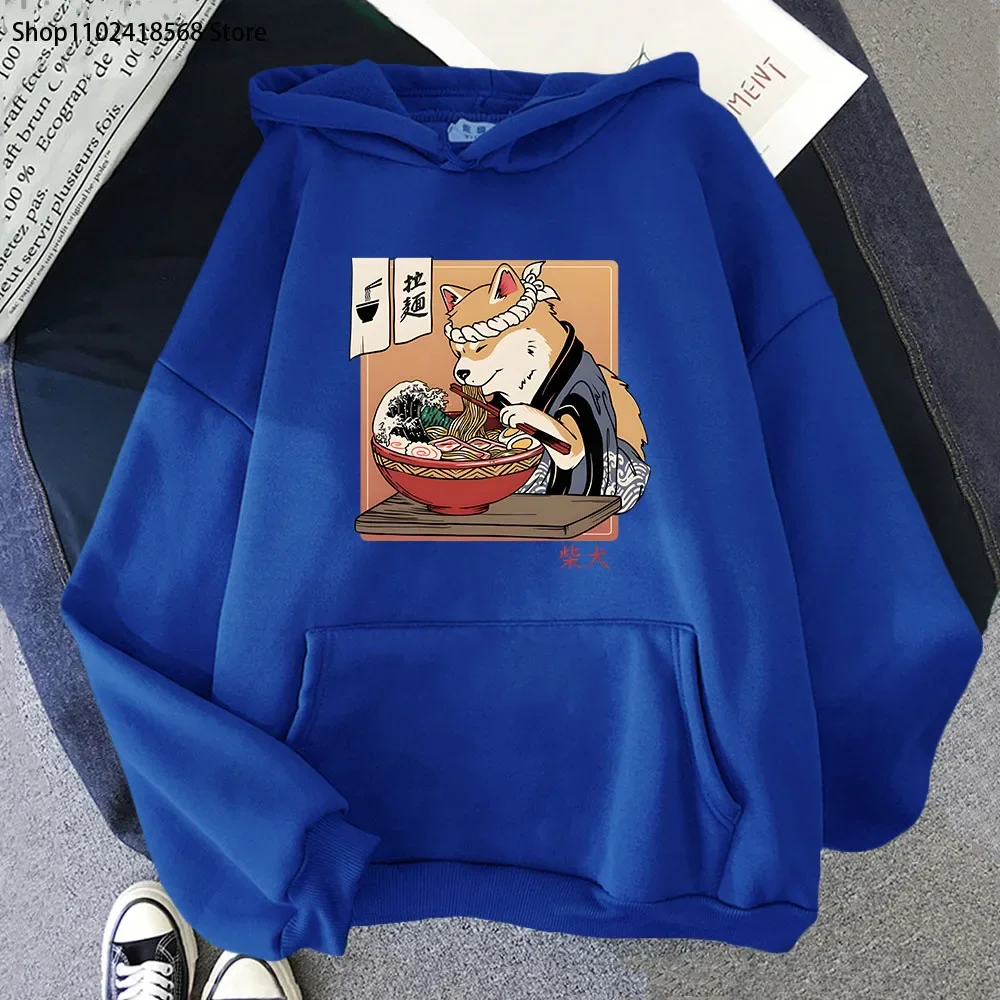Kawaii Dog Ramen Shiba Hoodies Ukiyo-e Graphic Sweatshirt Mens Cartoon Clothes Women Autumn Winter Long Sleeve Pullovers Fleece