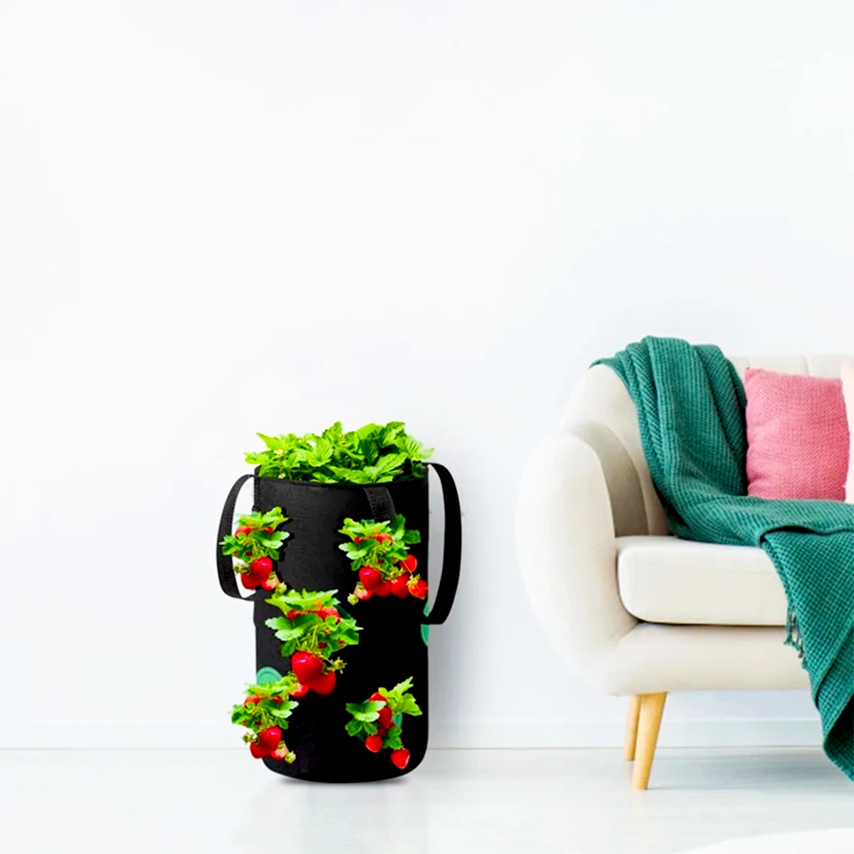 13 Holes Strawberry Planting Bags Reusable Felt Fabric Pot Hanging Vegetable Bare Root Plant for Home Garden Yard Grow Container