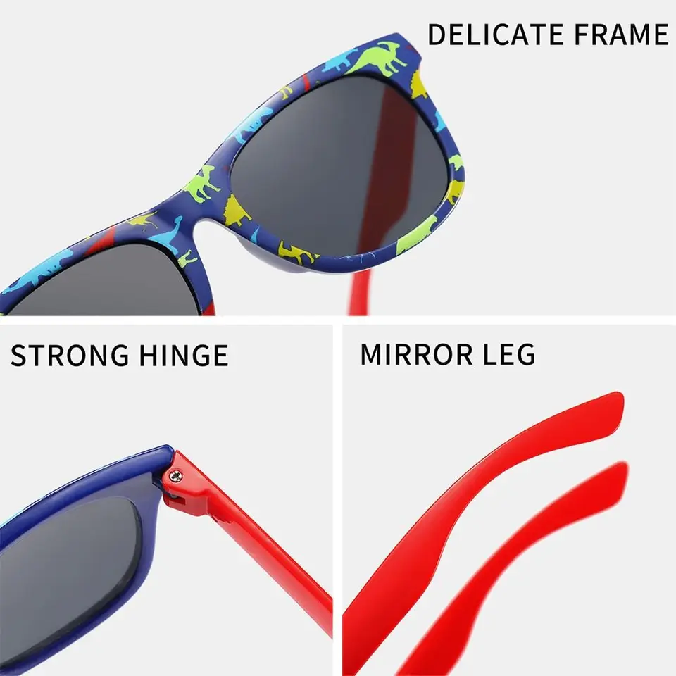 Lunettes De Soleil Enfant Garçon Motif Dinosaure - Polarisation - Cadre Plastique, Verres Résine - Taille 6-10 Ans
