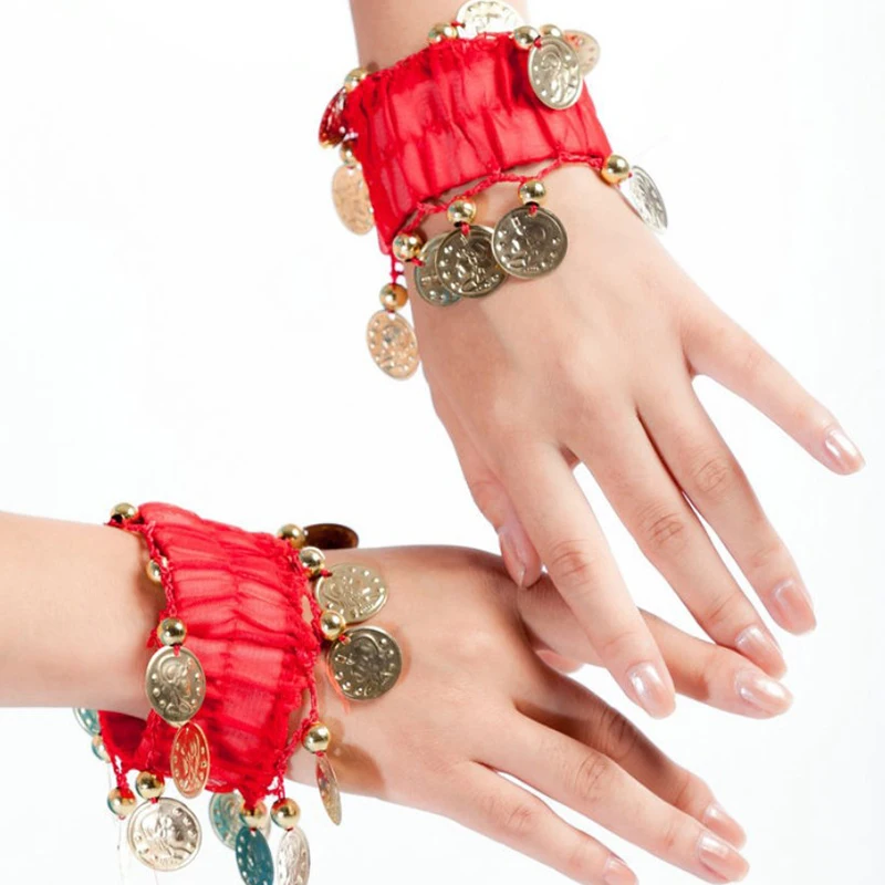 1 Stück Bauchtanz Handgelenk Knöchel Manschetten Armbänder Bauchtanz Metall Münze Armbänder Chiffon Goldmünze Bauchtanz Zubehör – Detail 10