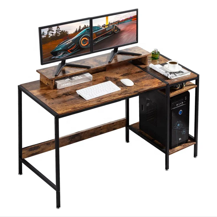 Computer Desk with Storage Corner Table with Shelf Drawer Vanity Table Wood Metal Home Office Desk for Writing Studying  Working