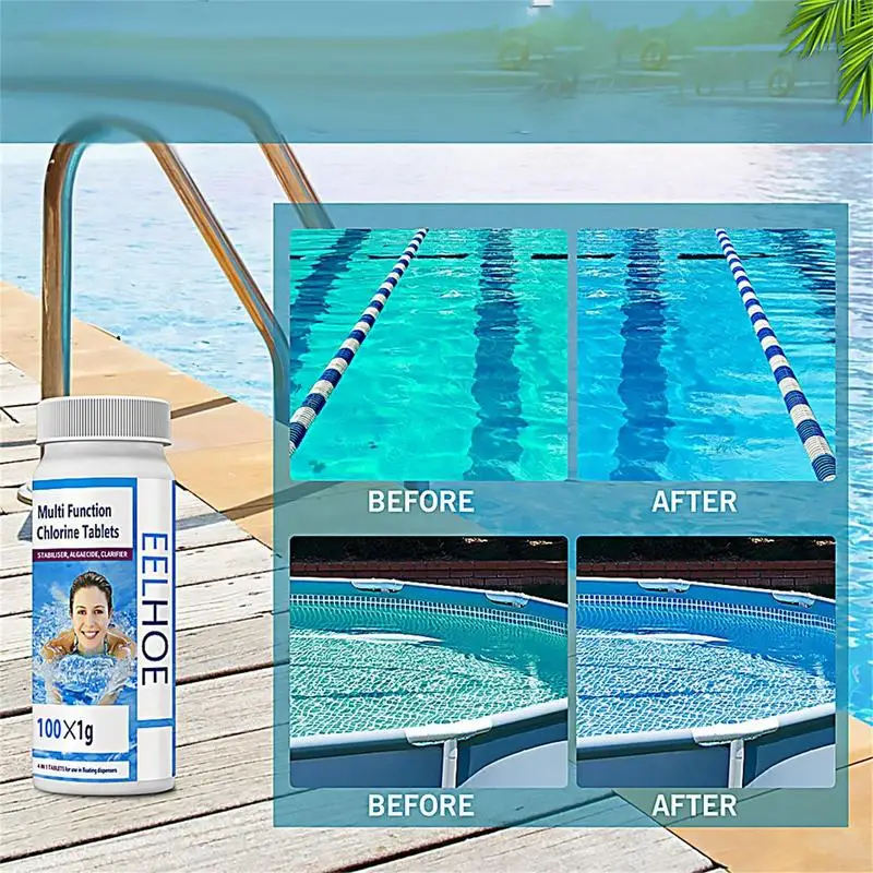 100pcs Tablets Pills Swimming Pool Chlorine Tablets Pipes Cleaning Floating Pool Dispenser for Hot Tub