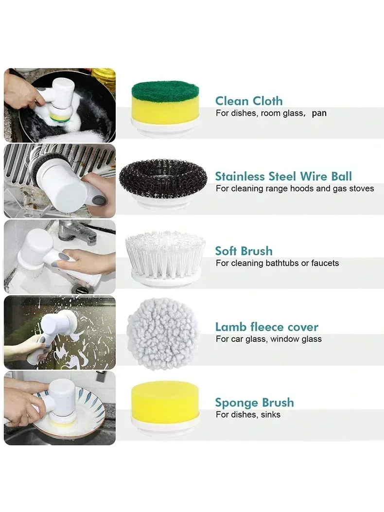 Description Picture 4 of itemElectric Spin Scrubber, Bathroom Cordless Cleaning Brush Power Scrubber with 5 Replaceable Brush Heads, Electric Cleaning Brush