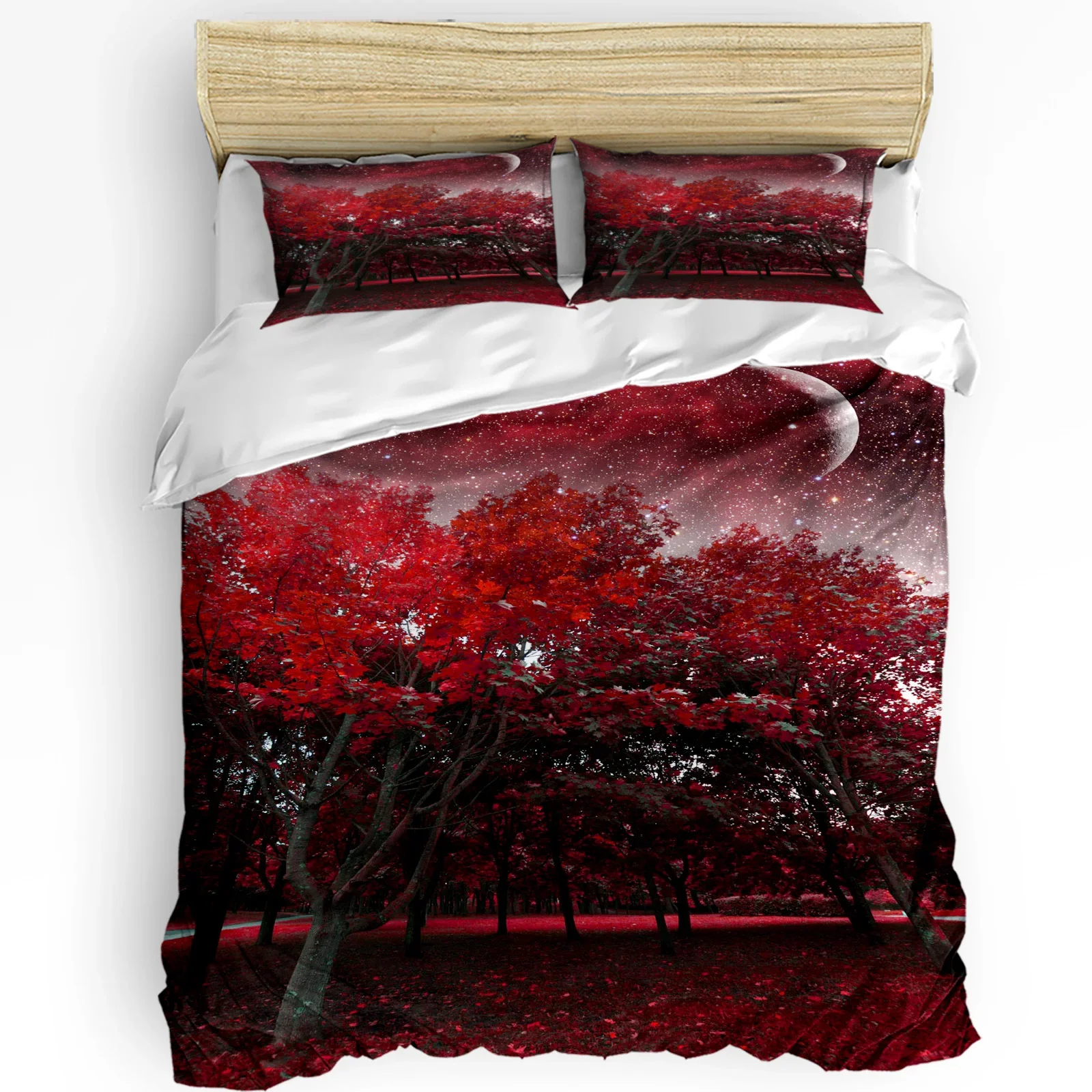 

Red Woods Moon Starry Sky Duvet Cover Bed Bedding Set Double Home Textile Quilt Cover Pillowcases Bedroom Bedding Set No Sheet