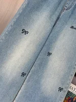Plus Size Jeans Women 2025 Autumn Winter New Arrivals Bow Embroidery Wide Leg Loose Jeans Woman Trousers Elastic Waist Jeans - Image 6