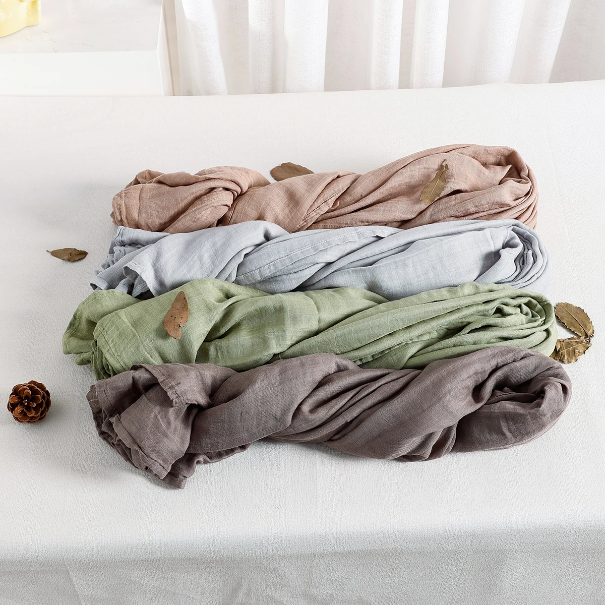 Kangobaby Solid Color Bamboo Cotton Baby Muslin Swaddle Blanket Newborn Bath Towel Infant Quilt Size 120x110cm