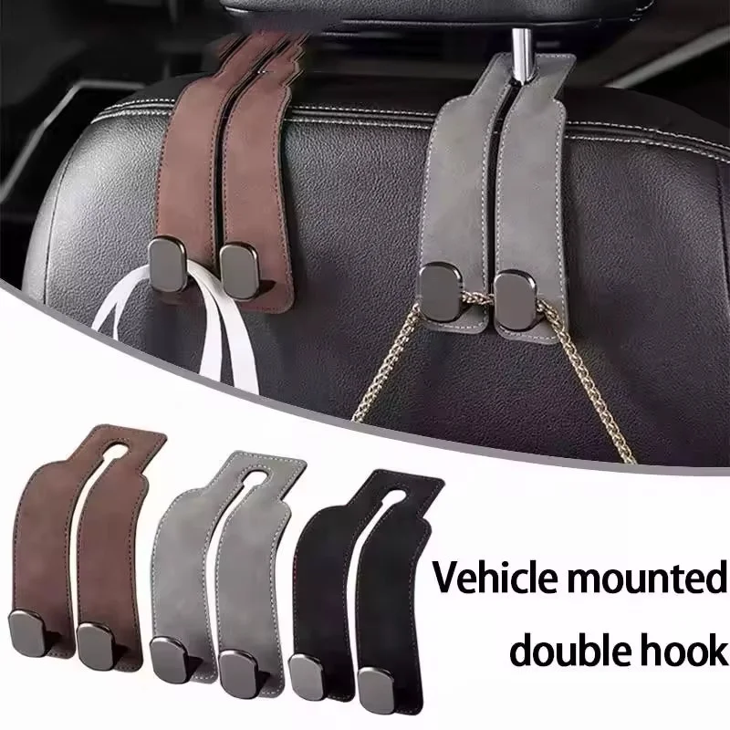 Car Coat Hanger Car Hook 2 in 1 Car Headrest Hook Premium Suede Rear Seat Hanging Dual Hook 20KG Large Load-Bearing Alloy Hanger Universal