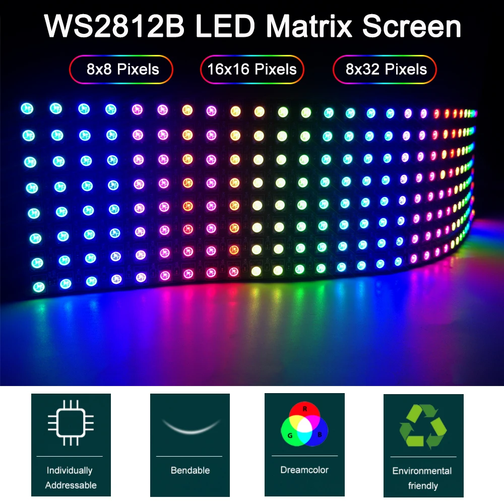 DC5V WS2812B Individually Addressable Led Module Panel Light 5050 RGB Matrix Screen Digital Flexible 8x8 16x16 8x32 64 256 Pixel Led Light Led Modules Led Module Led Panel Light