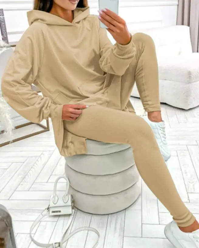 Pocket Design Slim Fit Hoodie and Sweatpants Set 2023 New Hot Selling Fashion Women's Long Sleeve