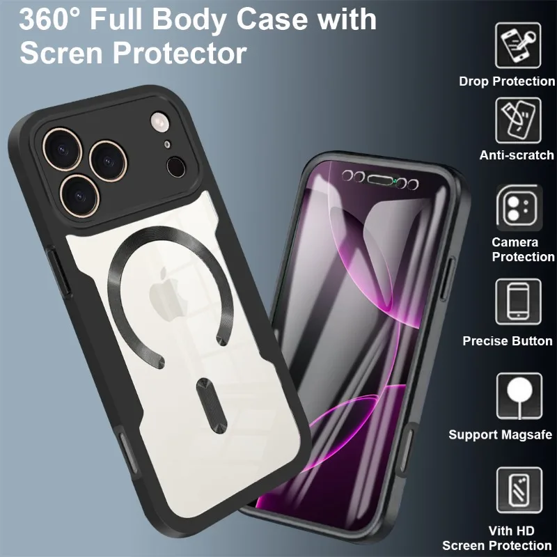 Magnetic 360° Clear Full Body Shockproof Case with Silicone Bumper